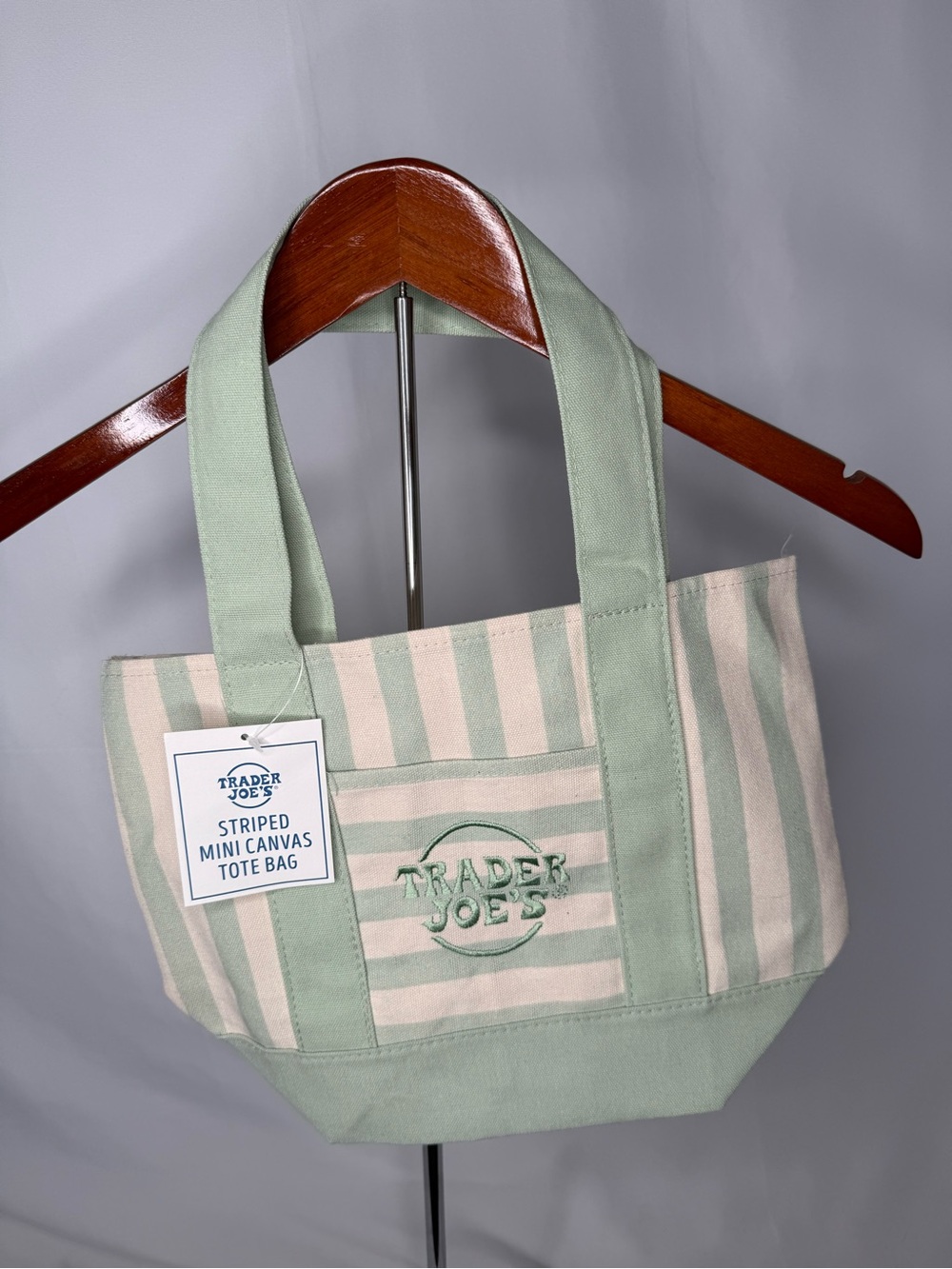 NWT Trader Joe's Mint and Cream Striped Mini Canvas Tote